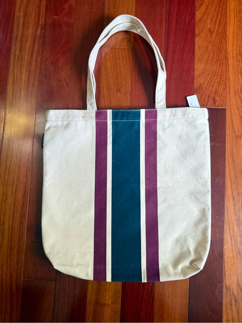J. Crew Canvas Tote with Navy Blue  Plum Center Stripe